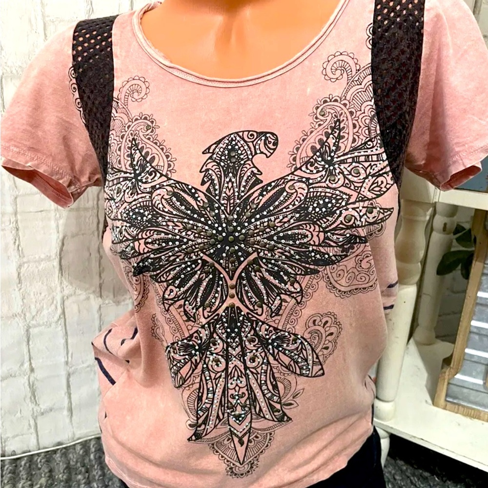 Buckle Daytrip Embellished Crochet Free Bird Short Sleeve Top Sz S NWT!